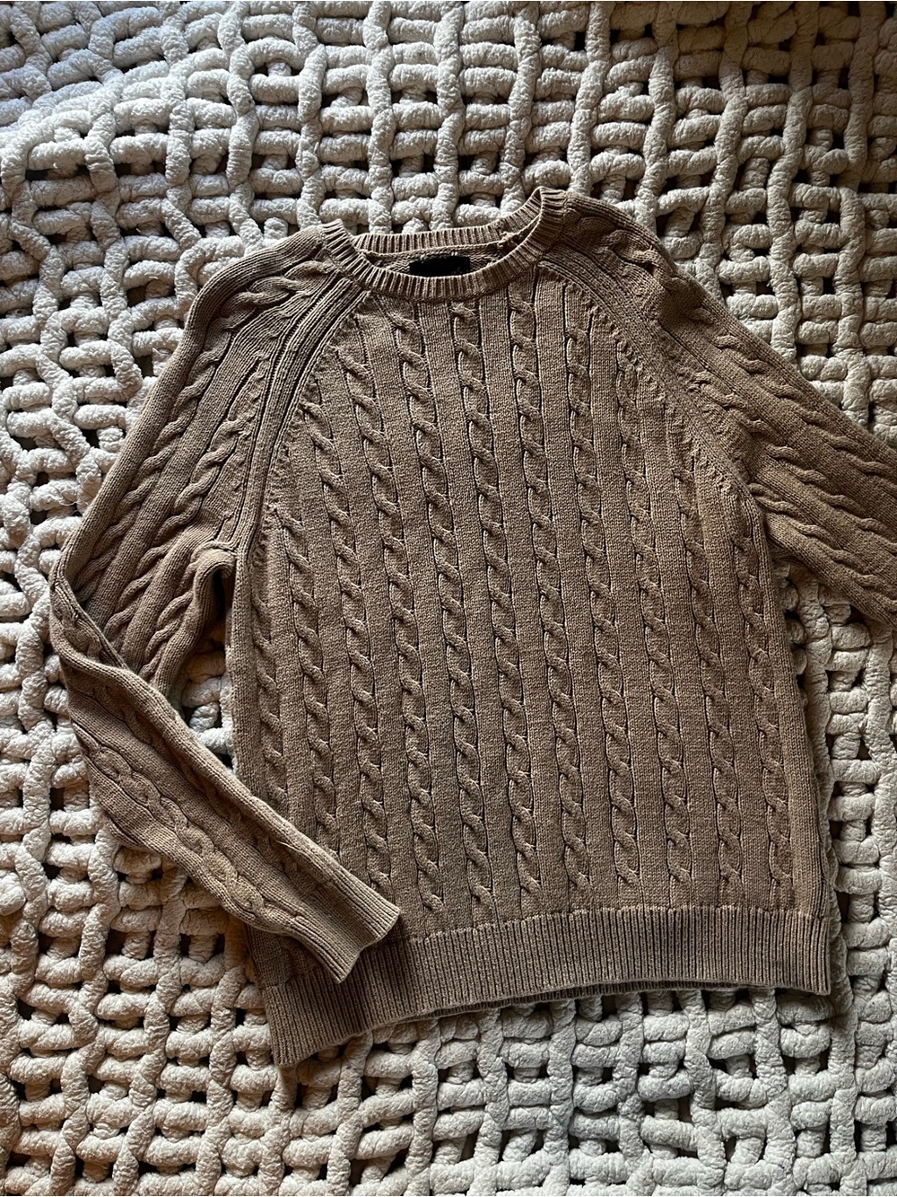 Express Cable Knit Crewneck Sweater - Brown